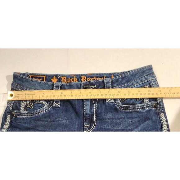 Rock Revival Stephanie Easy Capri Jeans Rhinestones Women’s Size 29 Distressed - Picture 11 of 15